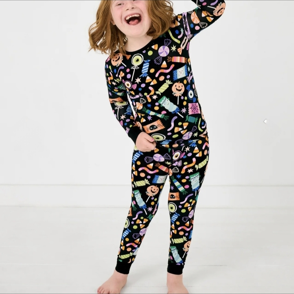 Little Sleepies Black Pajama Set with Colorful Patterns